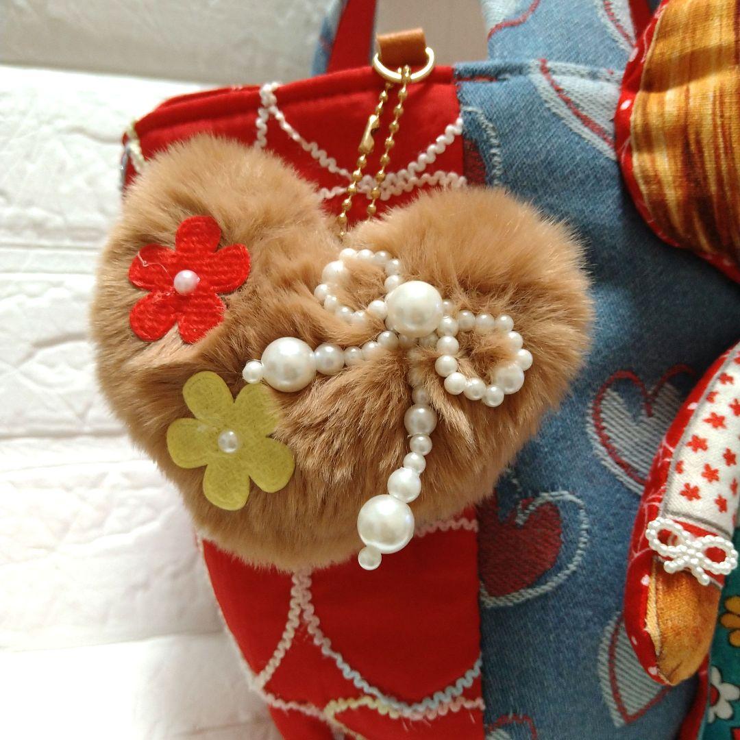 ゆ*ら様 コヤンイサムチョン☆ころりんトートバッグ　ハート柄デニム＆ハートキルト