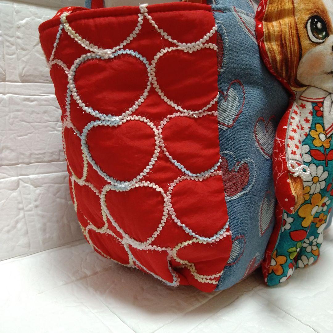 ゆ*ら様 コヤンイサムチョン☆ころりんトートバッグ　ハート柄デニム＆ハートキルト