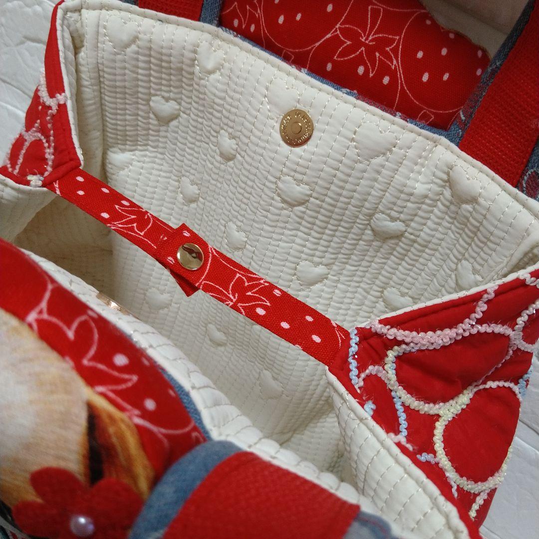 ゆ*ら様 コヤンイサムチョン☆ころりんトートバッグ　ハート柄デニム＆ハートキルト