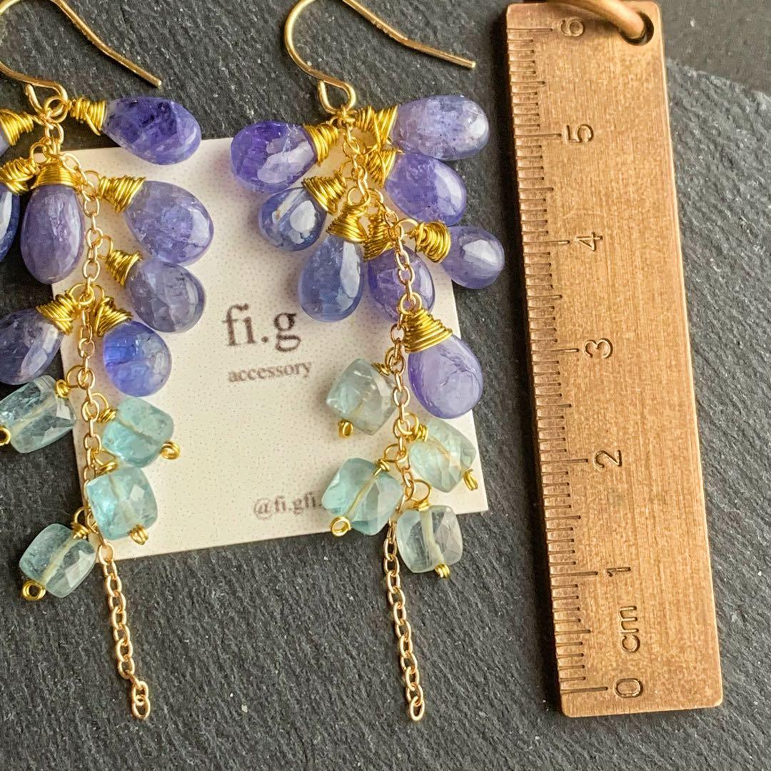 14kgf タンザナイト×アクアブルーカイヤナイト　たわわピアス　天然石