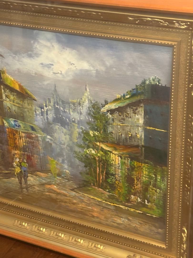 作者不明 肉筆油絵 風景画 額縁付き サインらしき記載あり インテリア向け用油彩