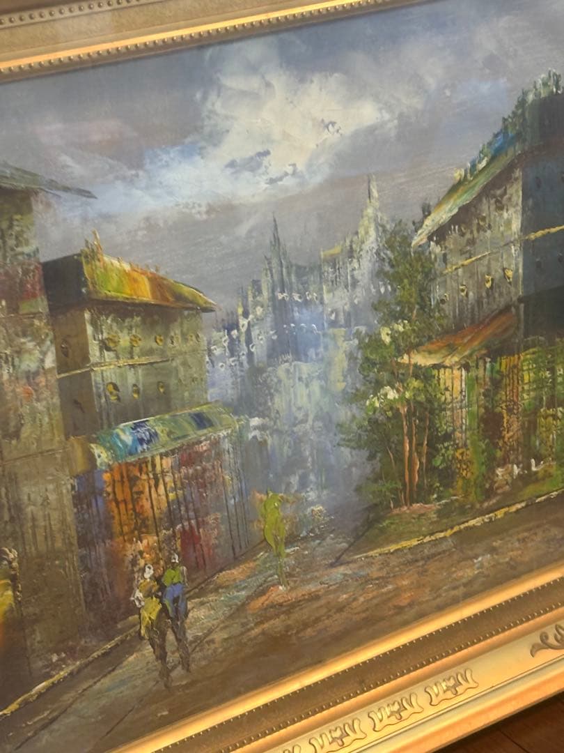 作者不明 肉筆油絵 風景画 額縁付き サインらしき記載あり インテリア向け用油彩