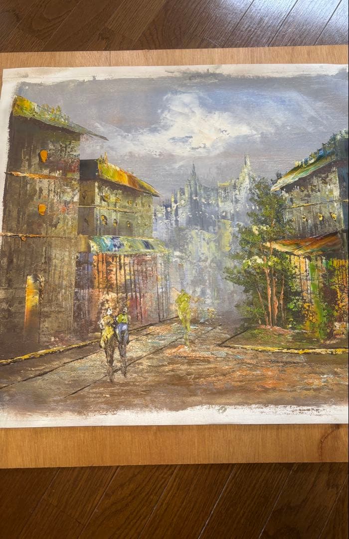 作者不明 肉筆油絵 風景画 額縁付き サインらしき記載あり インテリア向け用油彩