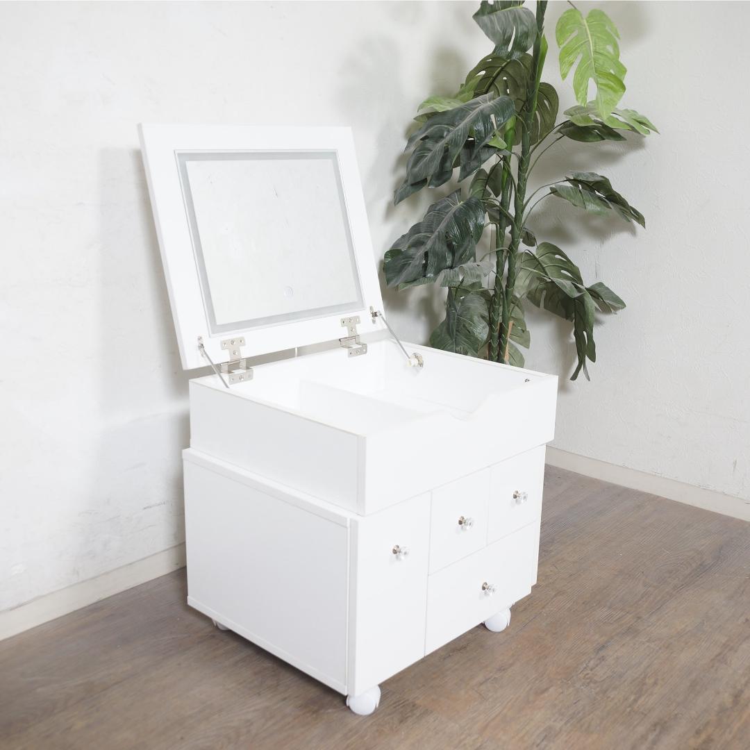 伸縮式コスメワゴン ミラー付き　LEDライト　キャスター付き