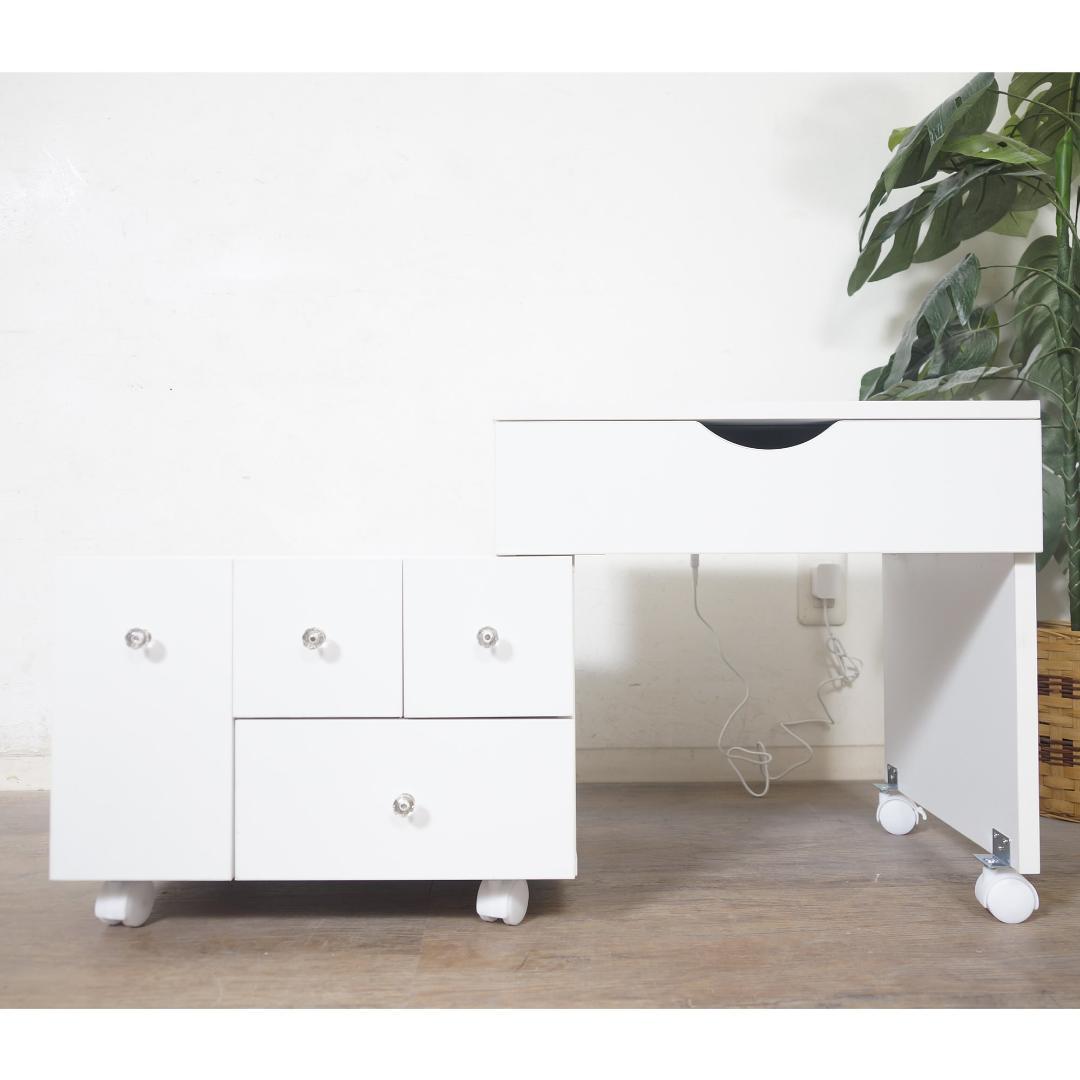 伸縮式コスメワゴン ミラー付き　LEDライト　キャスター付き