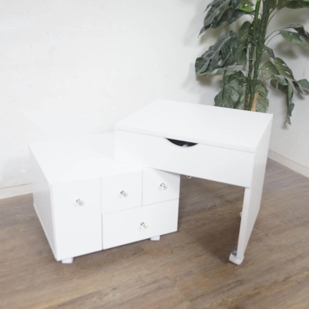 伸縮式コスメワゴン ミラー付き　LEDライト　キャスター付き