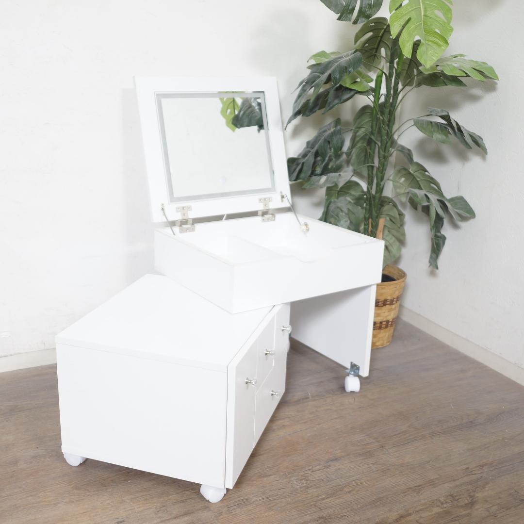 伸縮式コスメワゴン ミラー付き　LEDライト　キャスター付き
