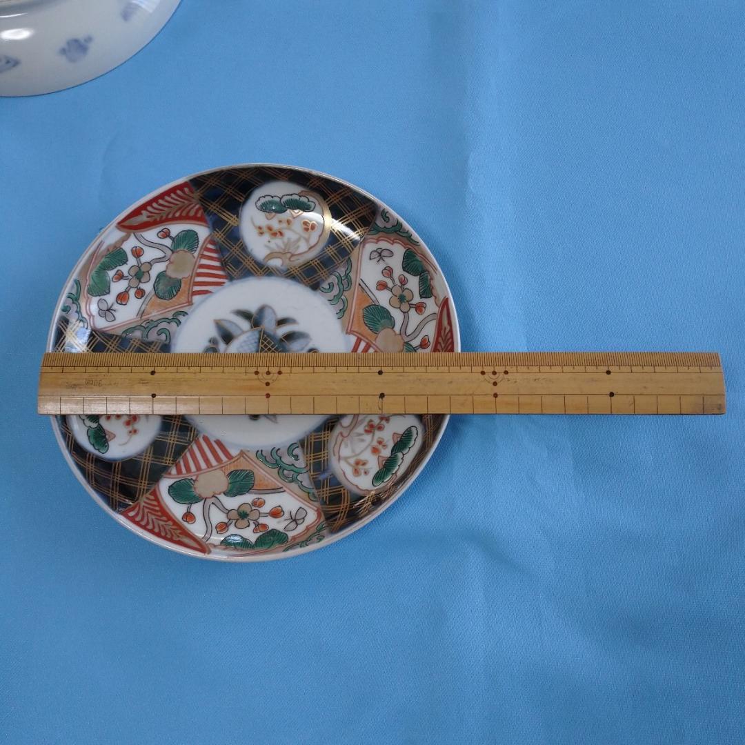 和食器大皿5点手描き色絵 金彩「富」アンティーク骨董昭和レトロ