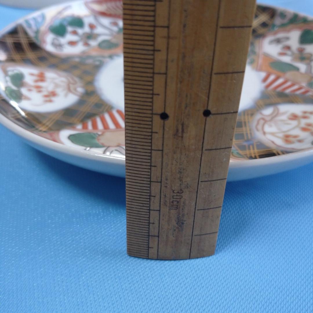 和食器大皿5点手描き色絵 金彩「富」アンティーク骨董昭和レトロ