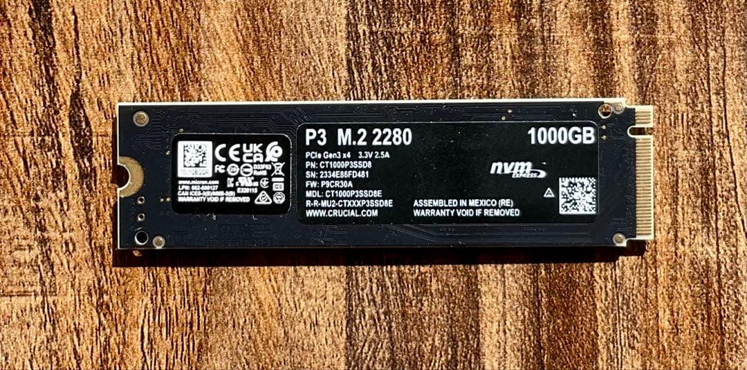 内蔵型SSD Crucial P3 1TB PCIe Gen3 NVMe SSD