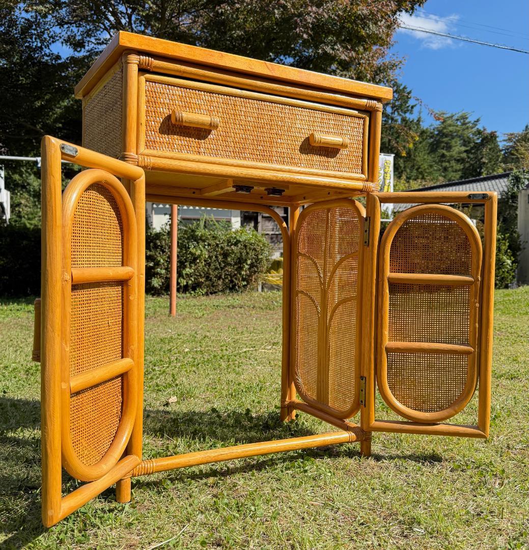 ビンテージ　オールドラタン　キャビネット　ランドリーラック