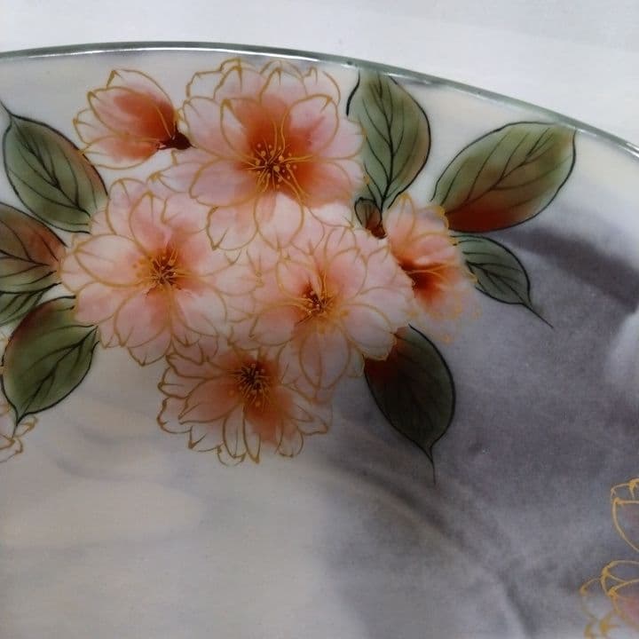 京焼陶庵花柄 陶器製 楕円形ボウル