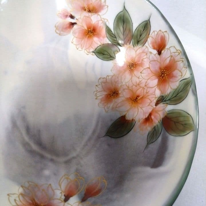 京焼陶庵花柄 陶器製 楕円形ボウル