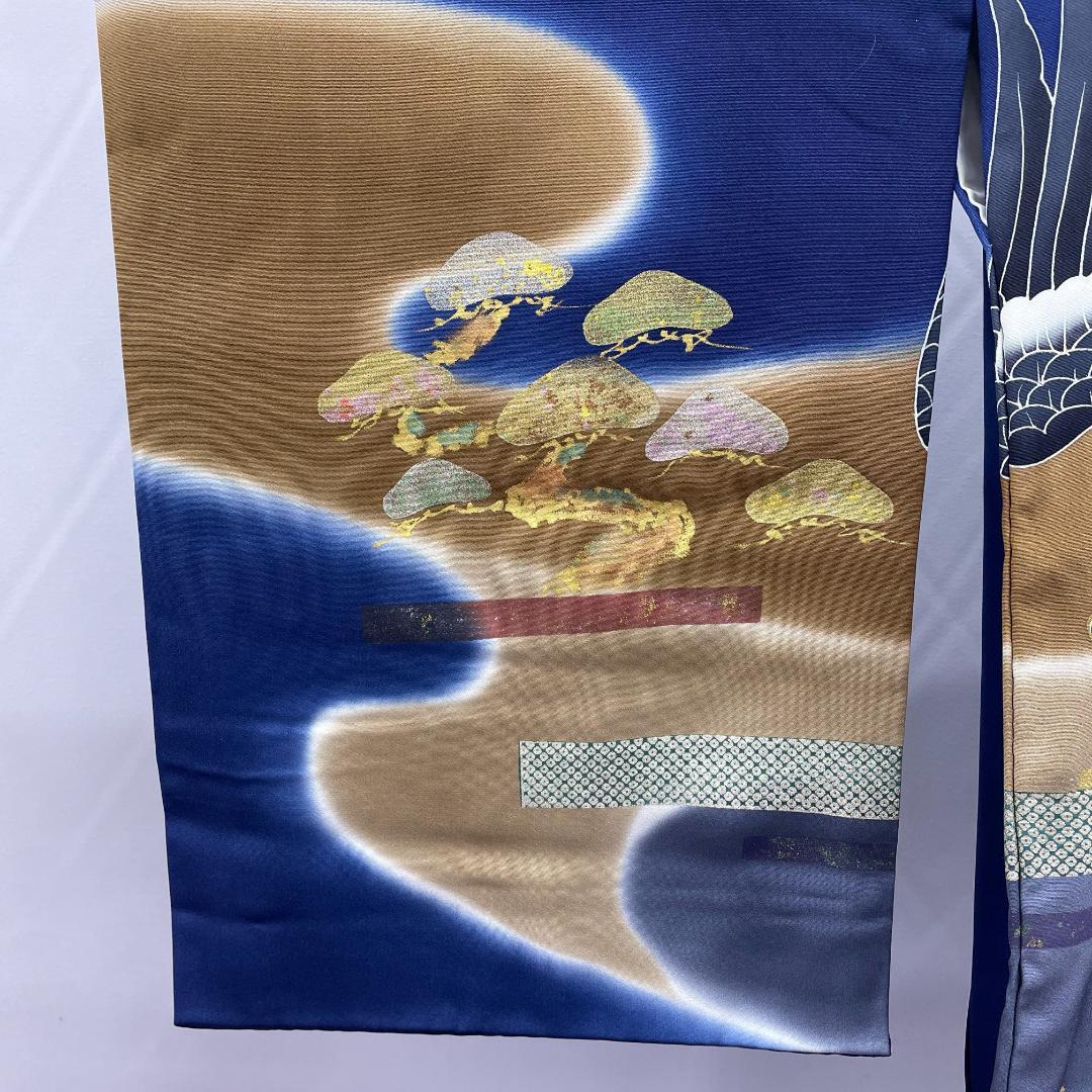 Y★4001★ 七五三 男の子 着物 かけ着 男児 一つ身 黒 紋入り