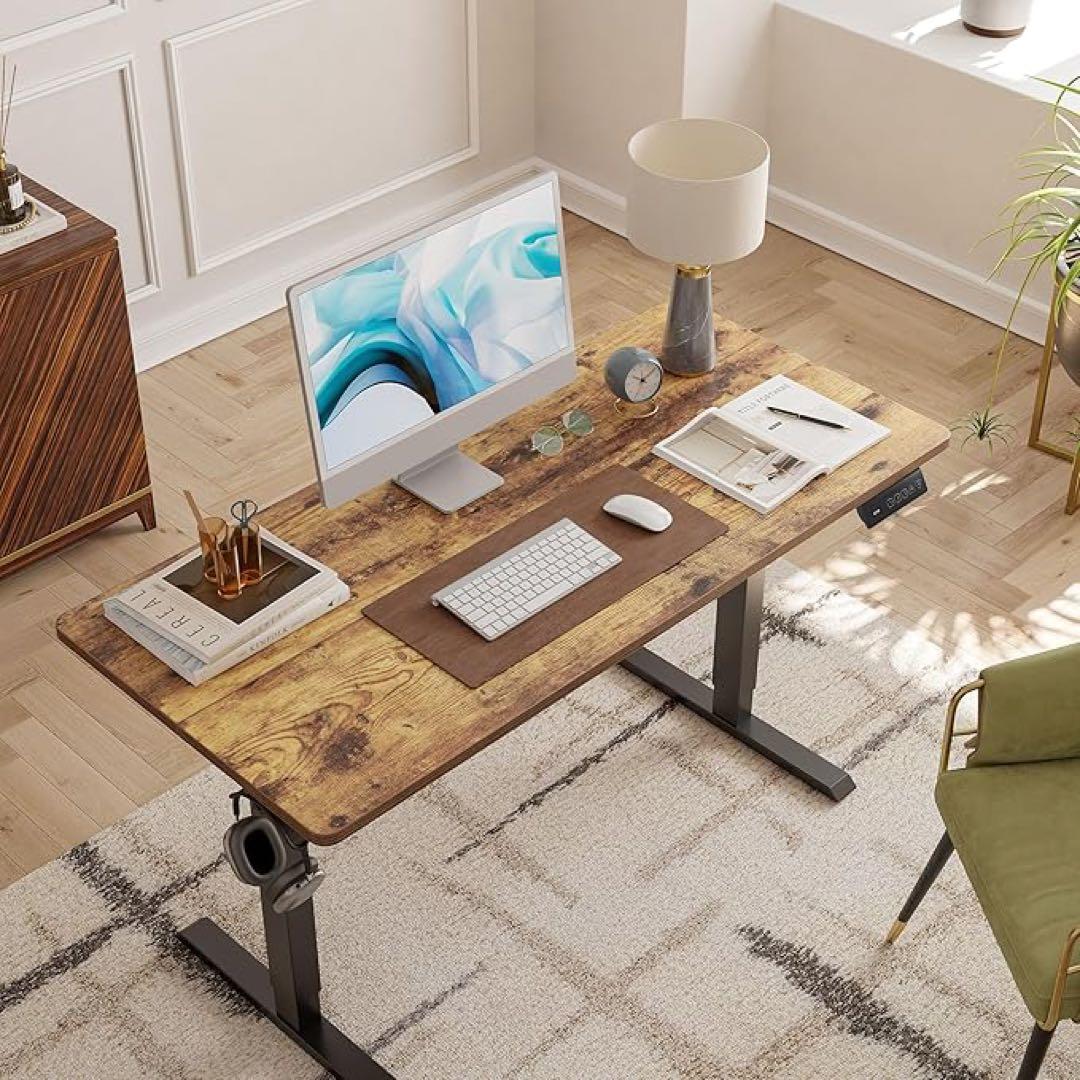 電動昇降機能付き木目調パソコンデスク 120奥行き60 高さ72-118