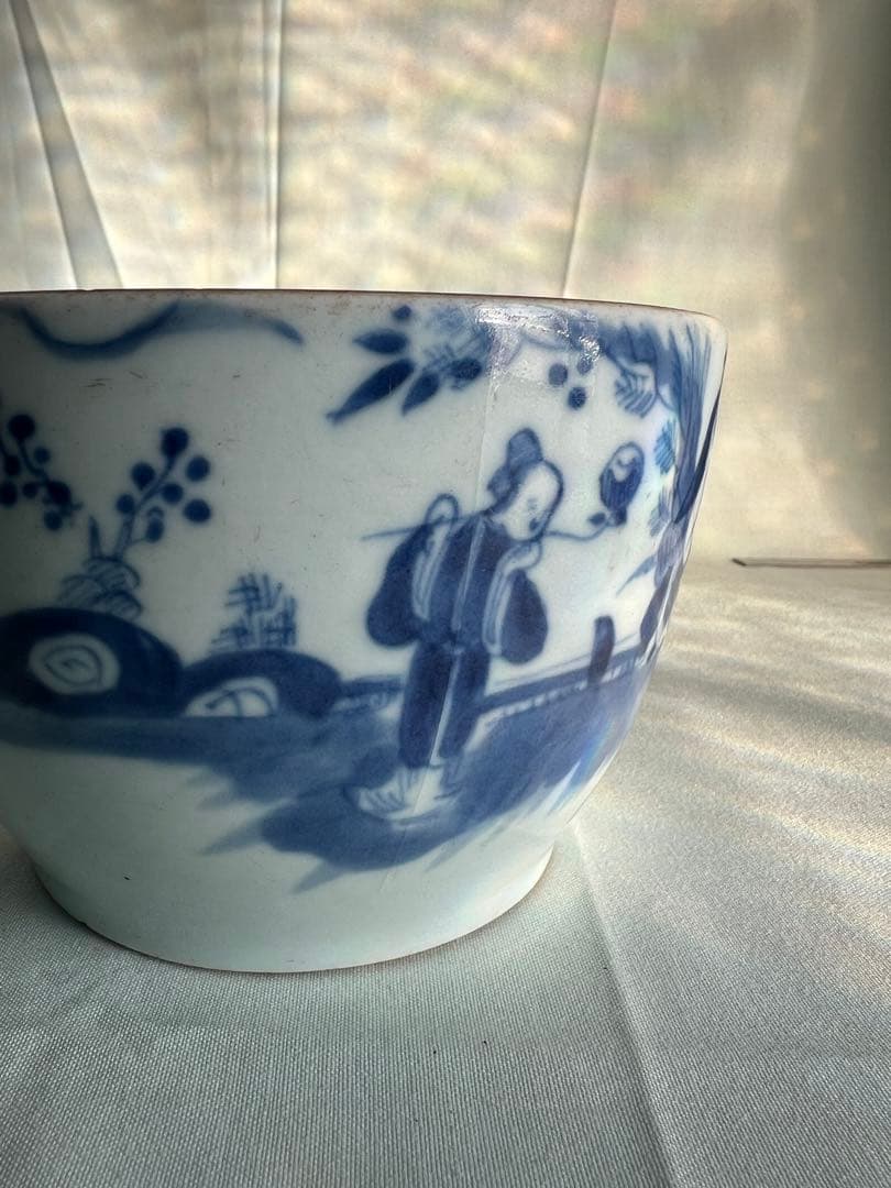 古美術 青花人物文 蓋壺