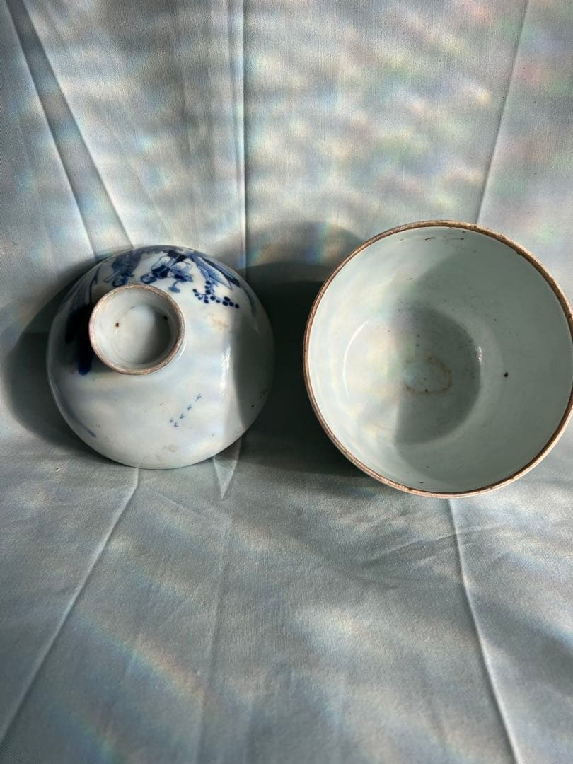 古美術 青花人物文 蓋壺