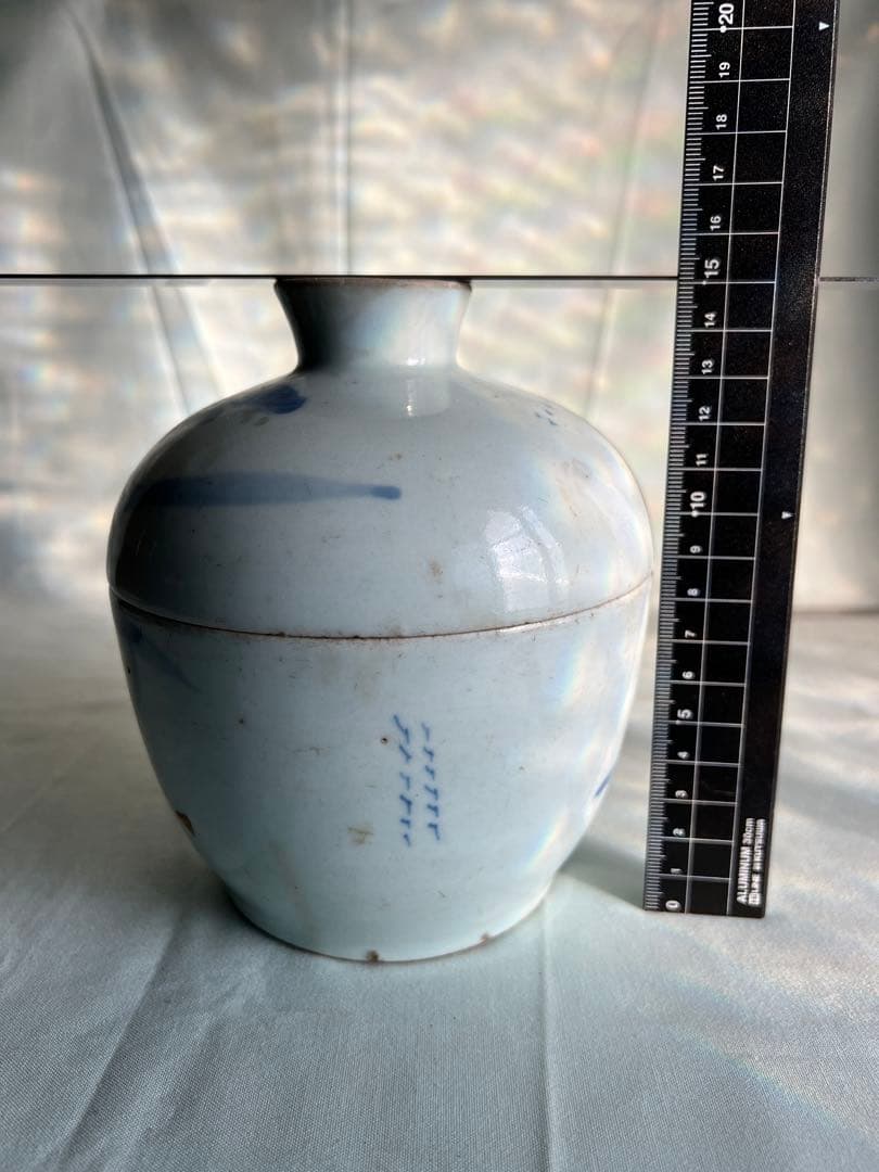 古美術 青花人物文 蓋壺