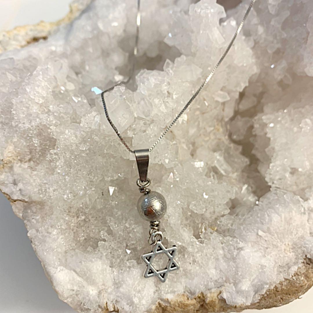【ナミビア産】鉄隕石☆ギベオン×ダビデの星　六芒星　 シルバー925ペンダント