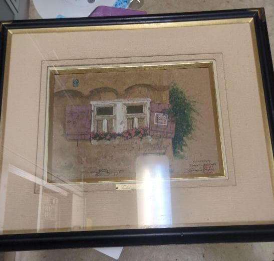 肉筆 ｊOkazaki Yoshikazuのプレートがついた素敵な額と水彩画