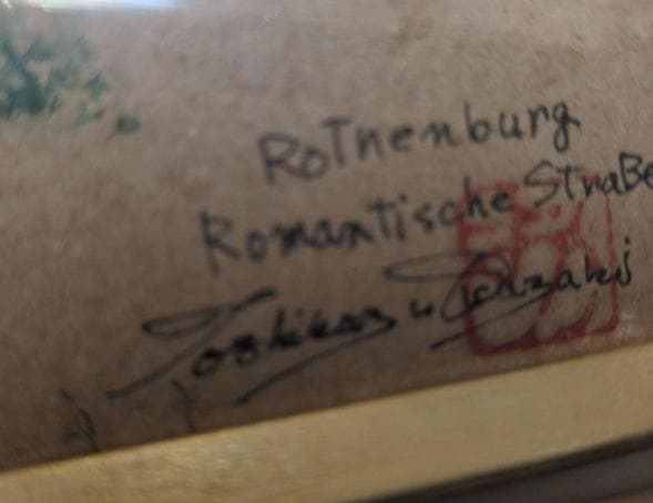 肉筆 ｊOkazaki Yoshikazuのプレートがついた素敵な額と水彩画