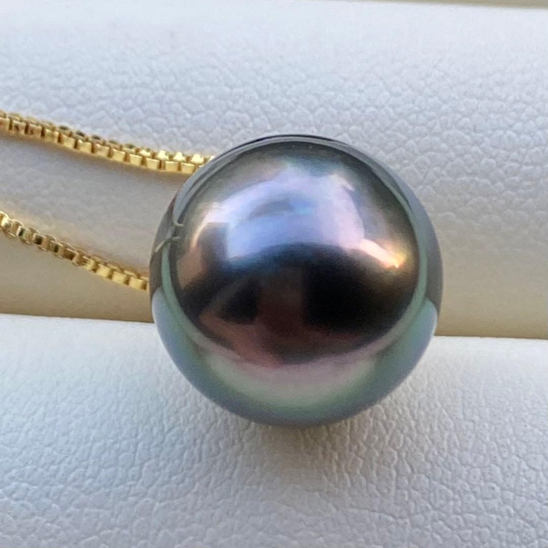 本真珠　南洋黒蝶真珠ネックレストップ 12.8mmグリーンPT786