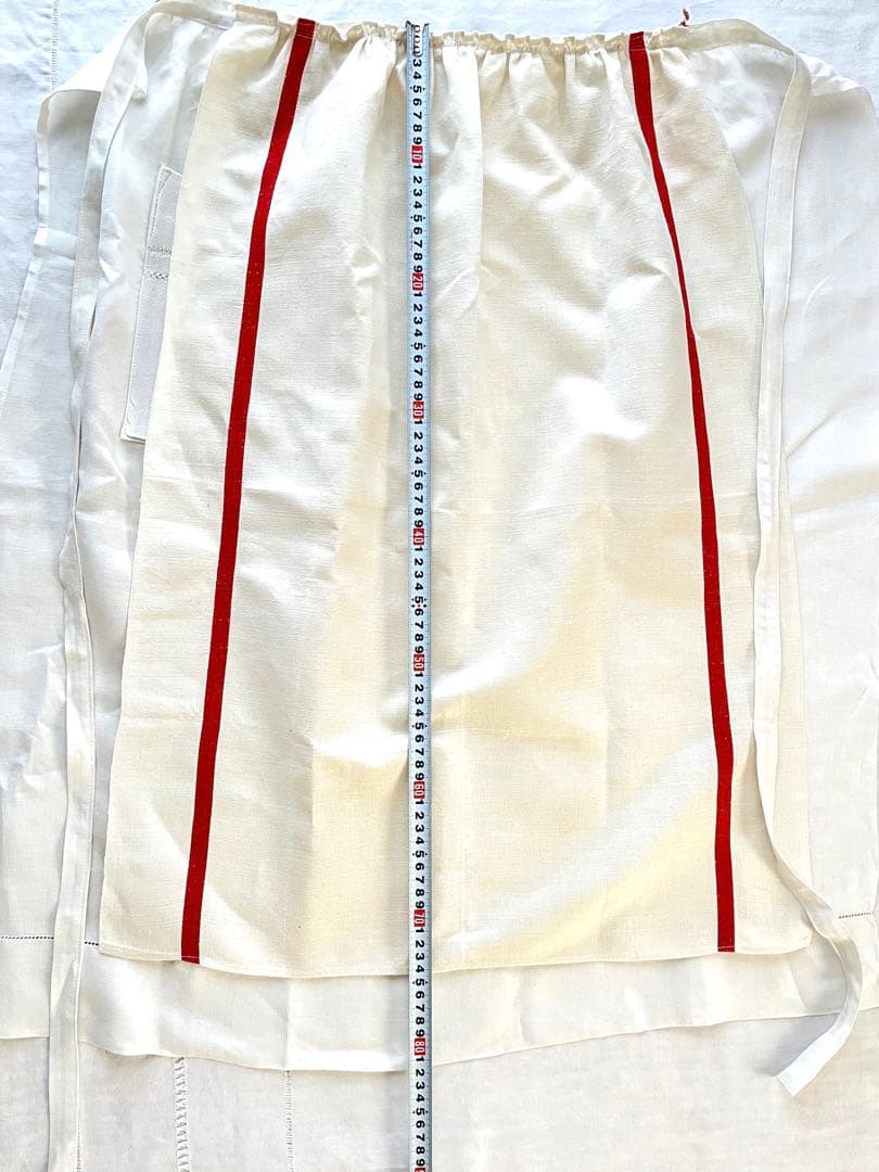 【美品】フランスアンティーク 赤ライン ギャルソンエプロン[349.1792]