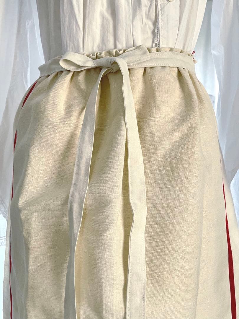 【美品】フランスアンティーク 赤ライン ギャルソンエプロン[349.1792]