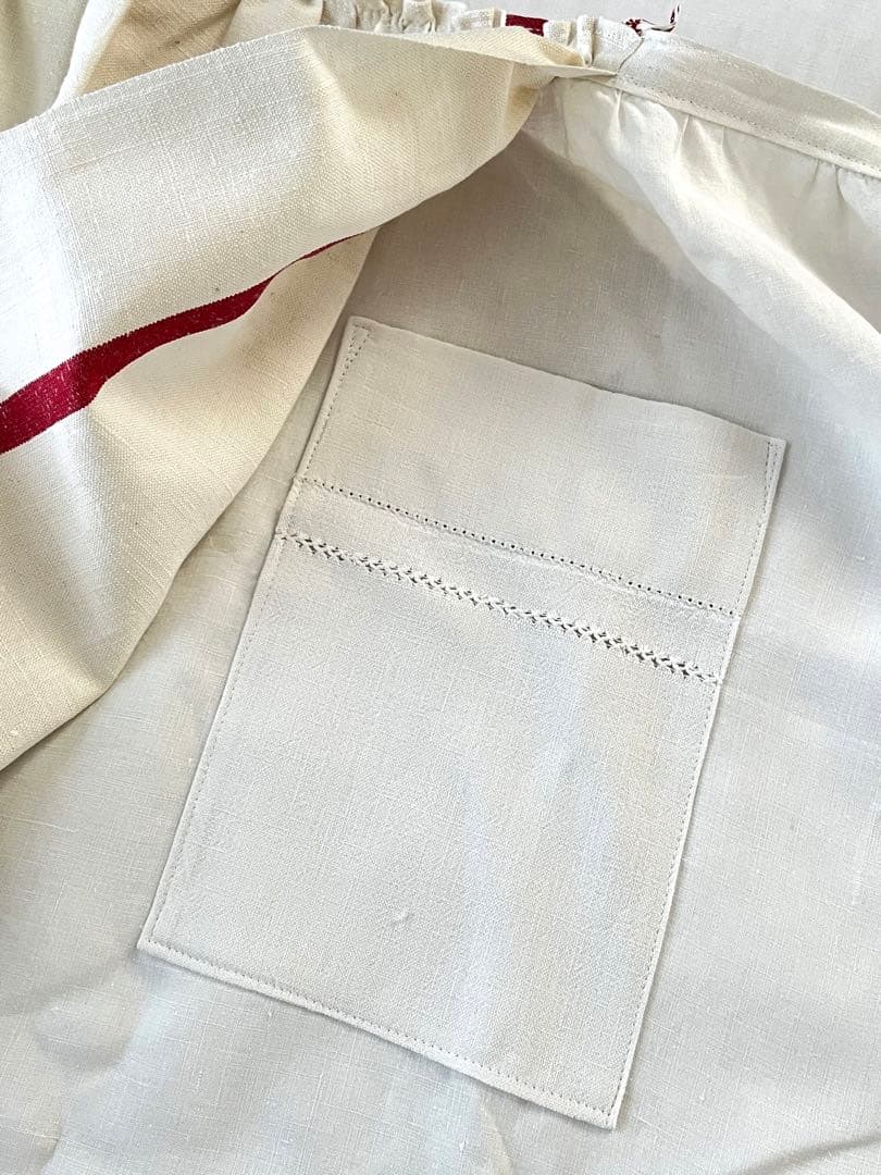 【美品】フランスアンティーク 赤ライン ギャルソンエプロン[349.1792]