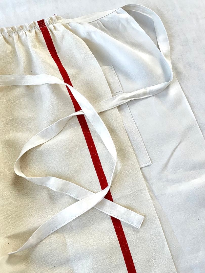 【美品】フランスアンティーク 赤ライン ギャルソンエプロン[349.1792]