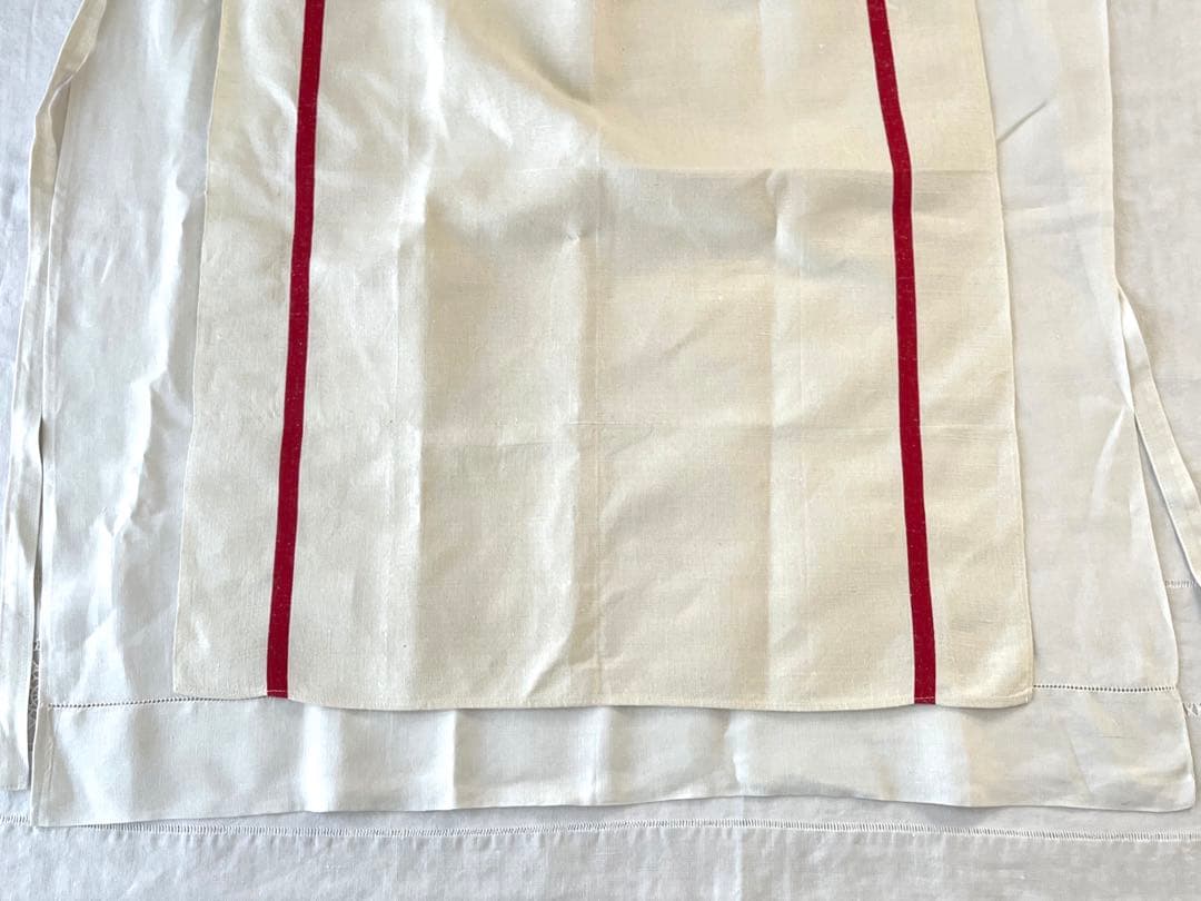 【美品】フランスアンティーク 赤ライン ギャルソンエプロン[349.1792]
