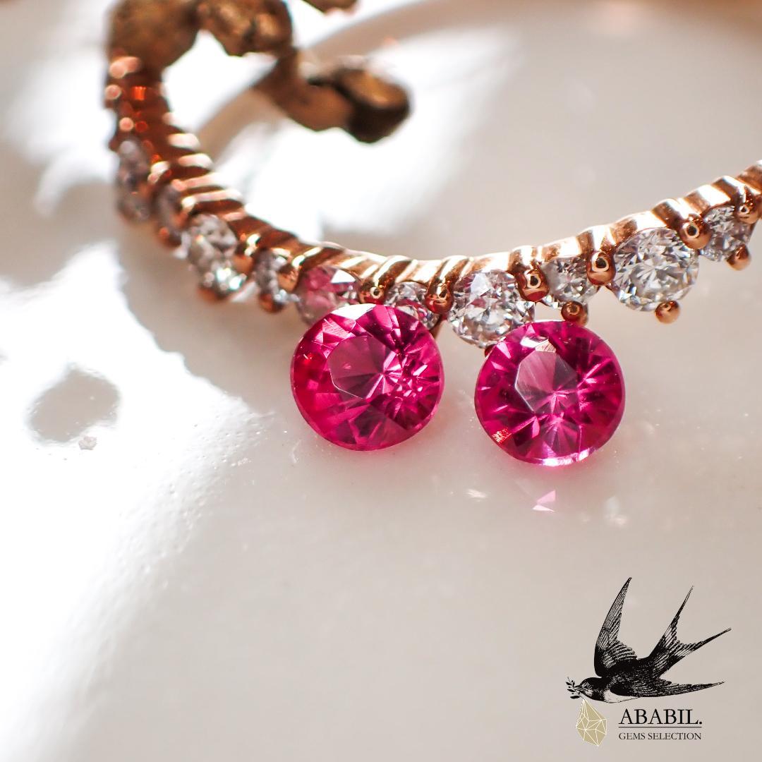 天然ホットピンクスピネル0.23ctペア【ビルマ】★ネオン感★蛍光★