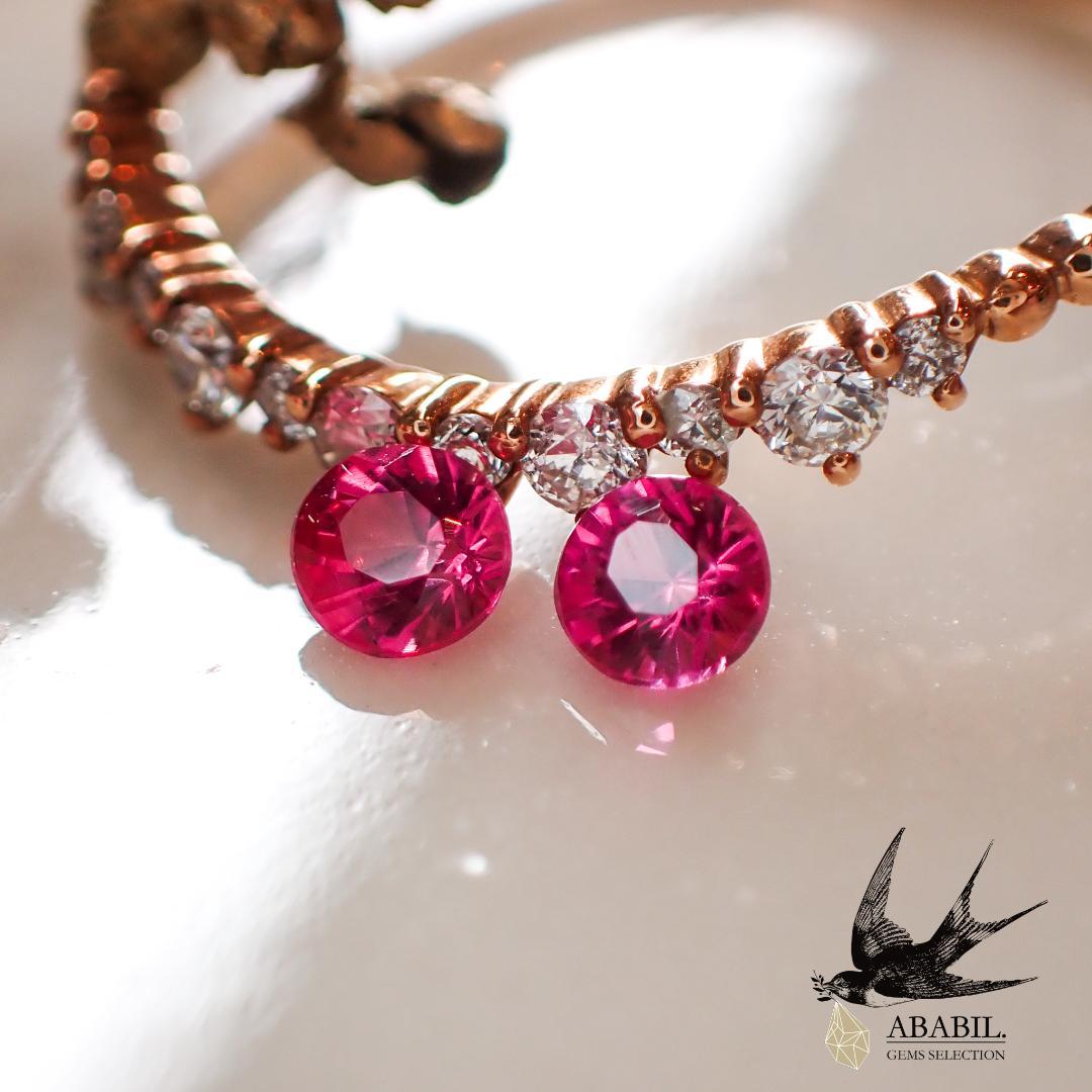 天然ホットピンクスピネル0.23ctペア【ビルマ】★ネオン感★蛍光★