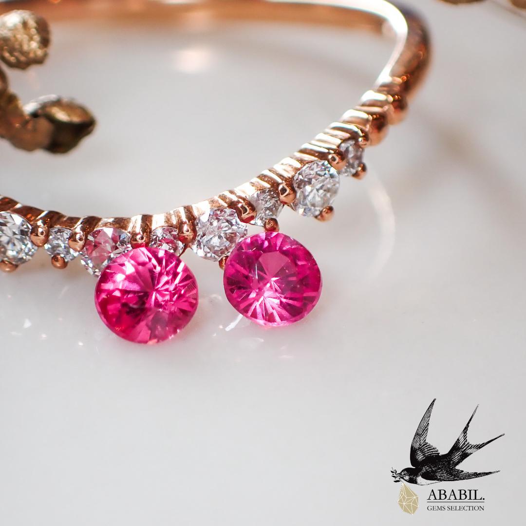 天然ホットピンクスピネル0.23ctペア【ビルマ】★ネオン感★蛍光★