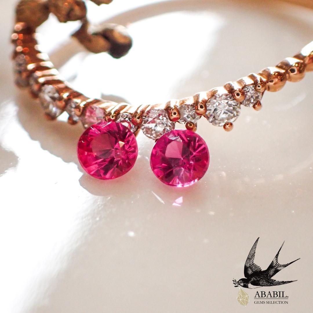 天然ホットピンクスピネル0.23ctペア【ビルマ】★ネオン感★蛍光★