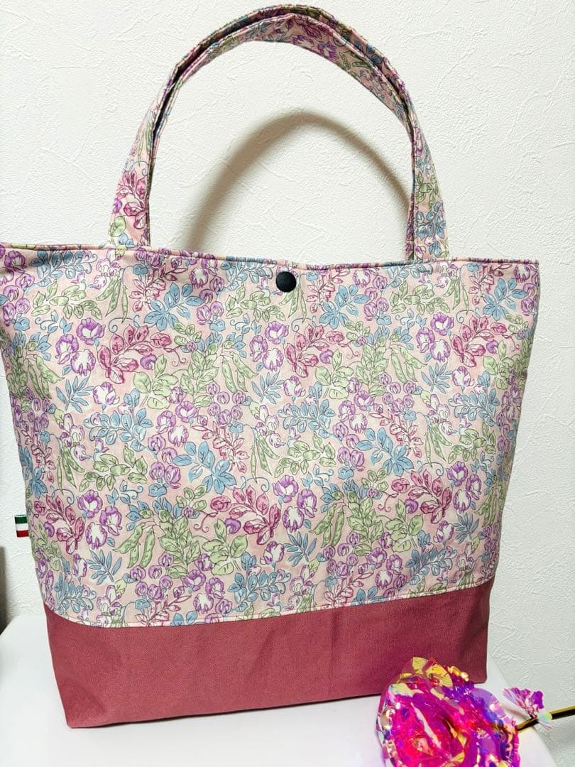 ♡リバティスイートピーリーフハンドメイド大サイズトートバック♡