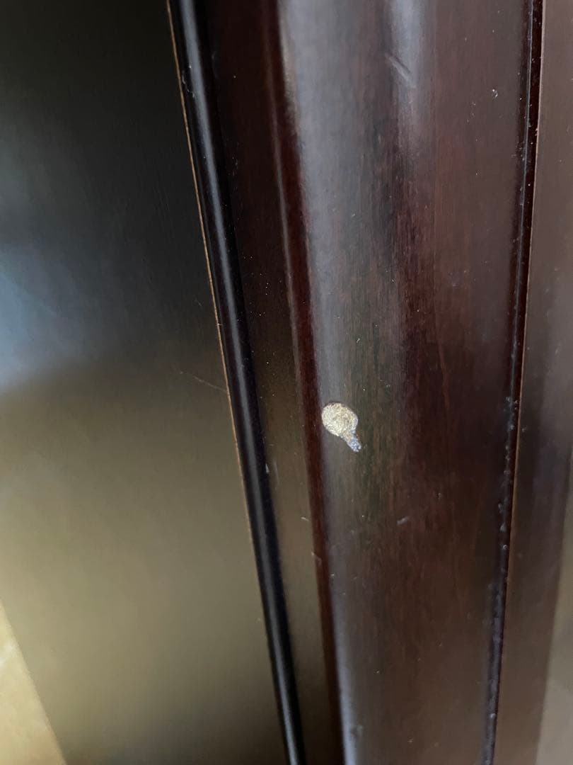 全面ガラス　木製ガラス扉キャビネット ダークブラウン　下段に引き出し