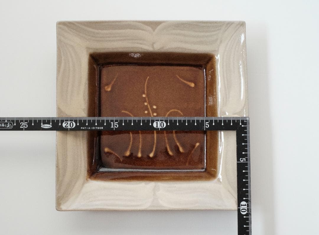 明石庄作　刷毛目花紋角皿 3枚セット　益子焼