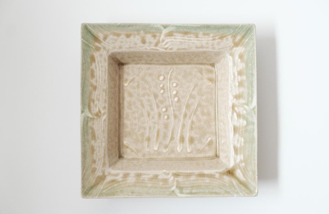 明石庄作　刷毛目花紋角皿 3枚セット　益子焼