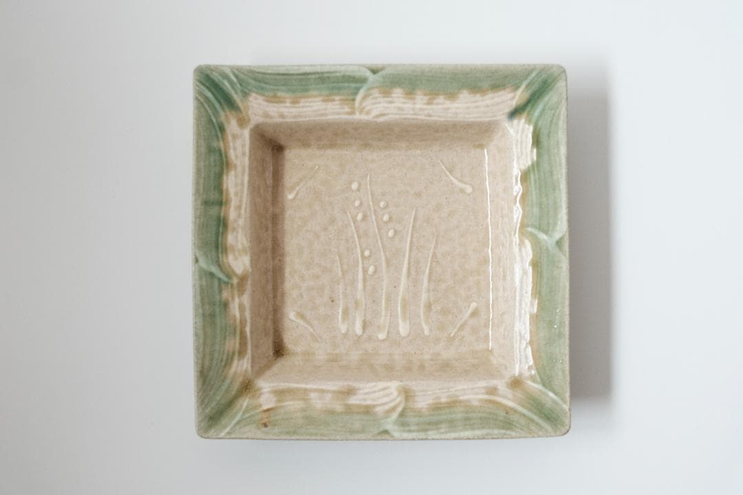 明石庄作　刷毛目花紋角皿 3枚セット　益子焼