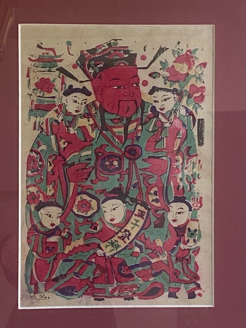 中国　版画　年画　五子登科　民藝　額装　送料込み1012