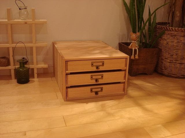 送料無料サイズ変更可能★A3ネームプレート3段小引き出し②無垢材木製オーダー可能