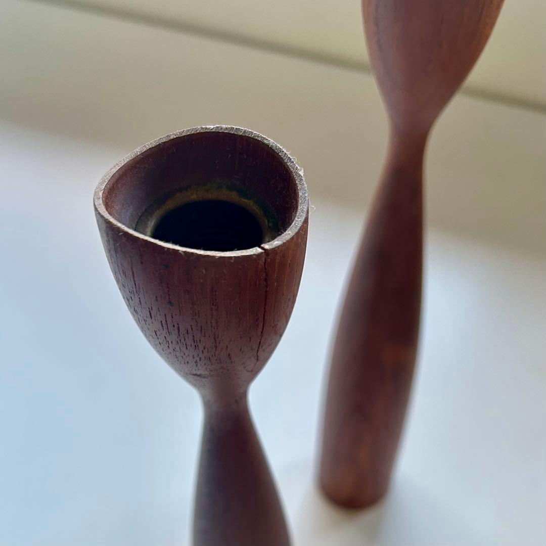 北欧ヴィンテージ デンマーク製 チークのキャンドルホルダー2個セット