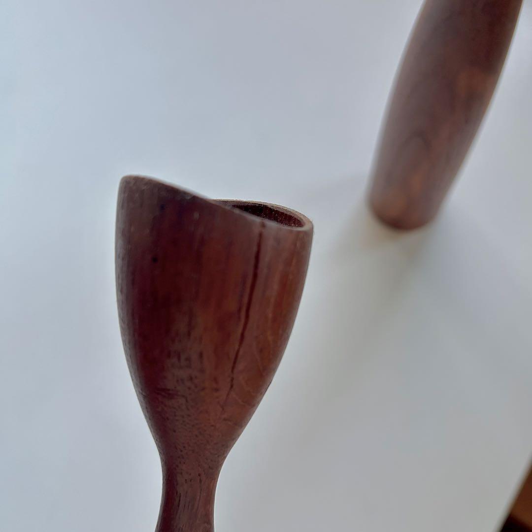 北欧ヴィンテージ デンマーク製 チークのキャンドルホルダー2個セット