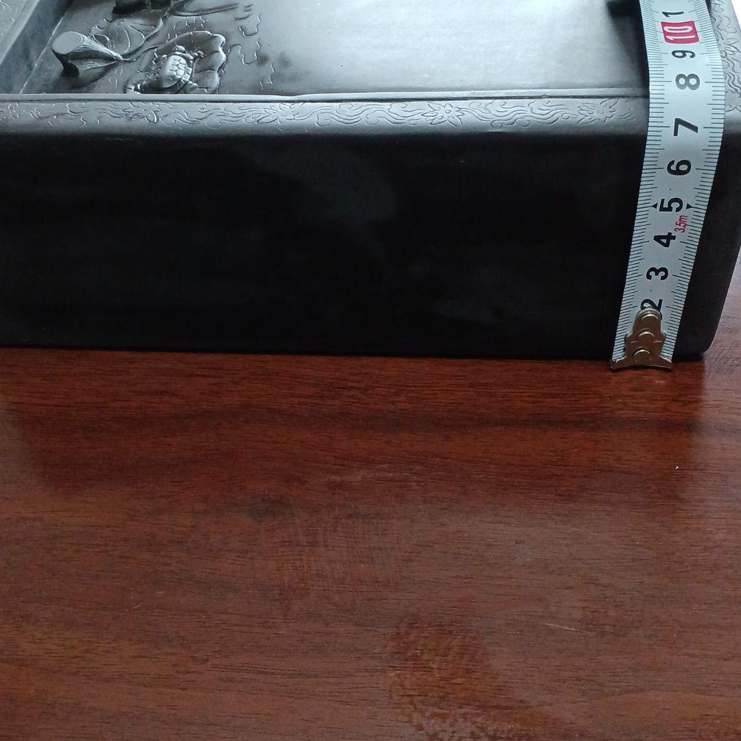 端渓硯　太史硯　硯　亀と蓮花葉彫刻　硯