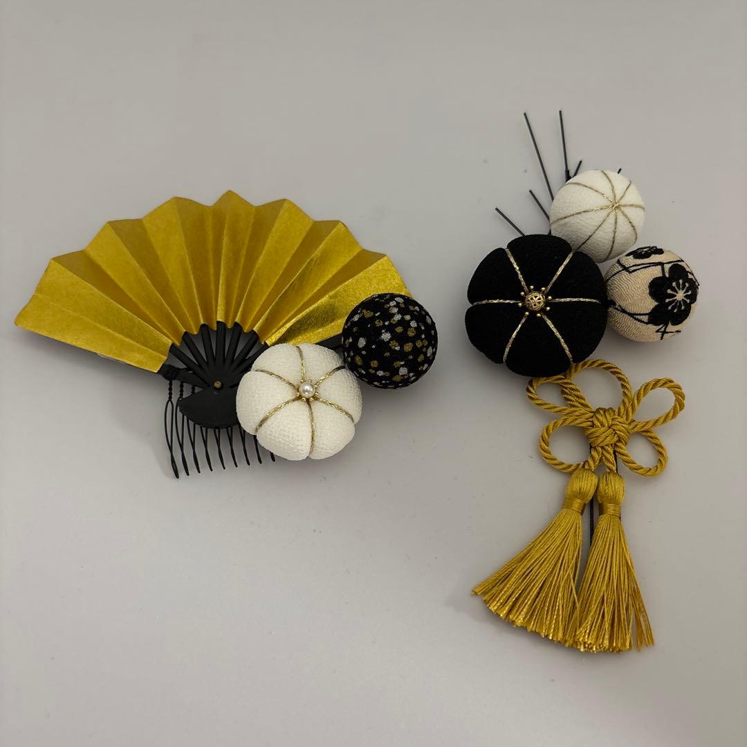 確認用　髪飾り　扇子　房　和玉　梅の花　成人式　七五三　卒業式　お祭り　縮緬