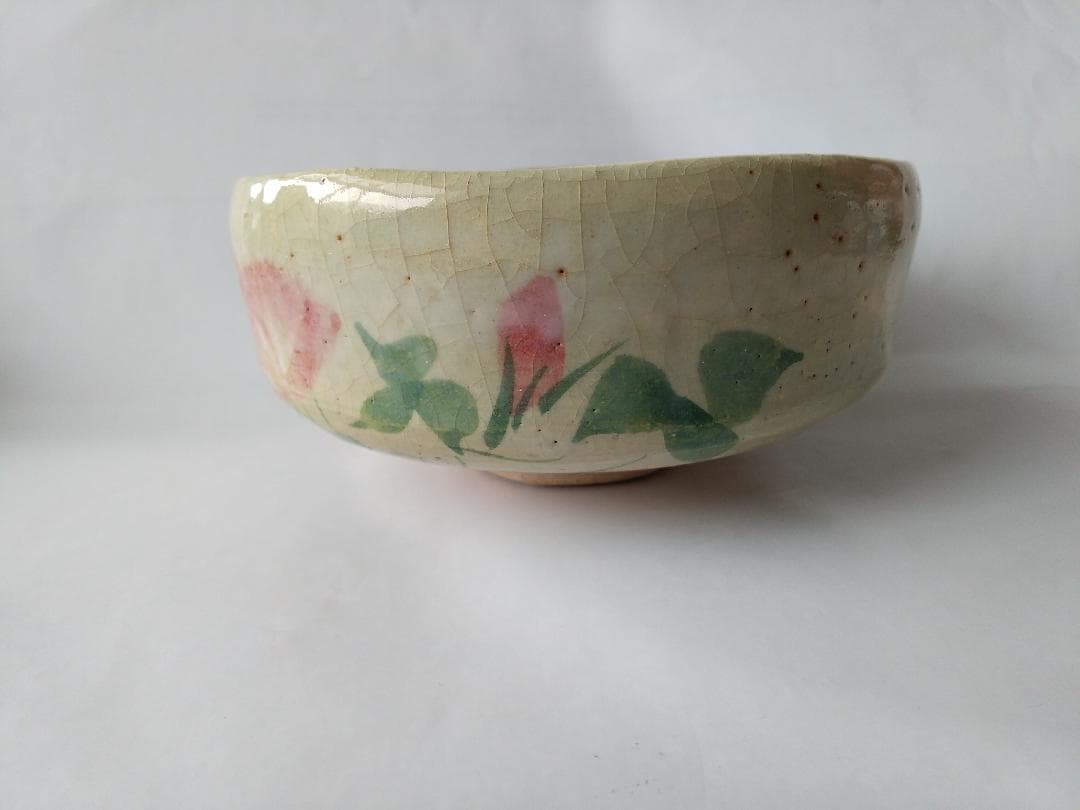 楽焼 馬盥茶碗 楽入窯 吉村楽入 作 朝顔ノ画 共箱 共布 茶道具 抹茶碗 美品