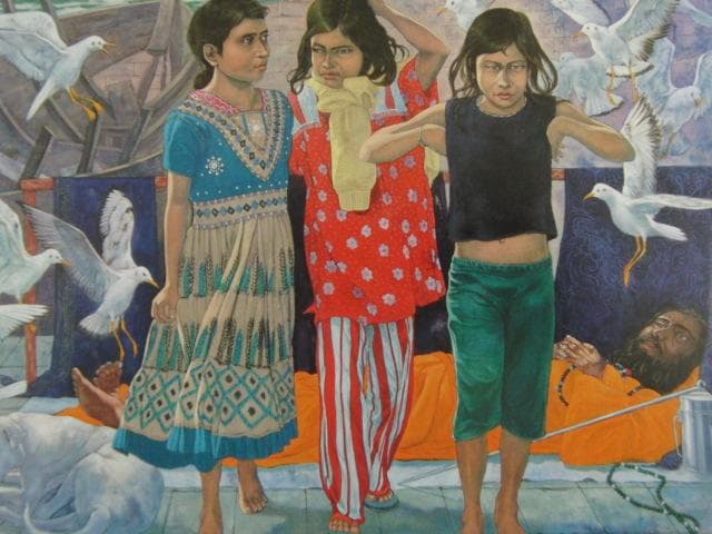 北村真、【ガートの念い（バナラシー）】、希少な額装用画集画