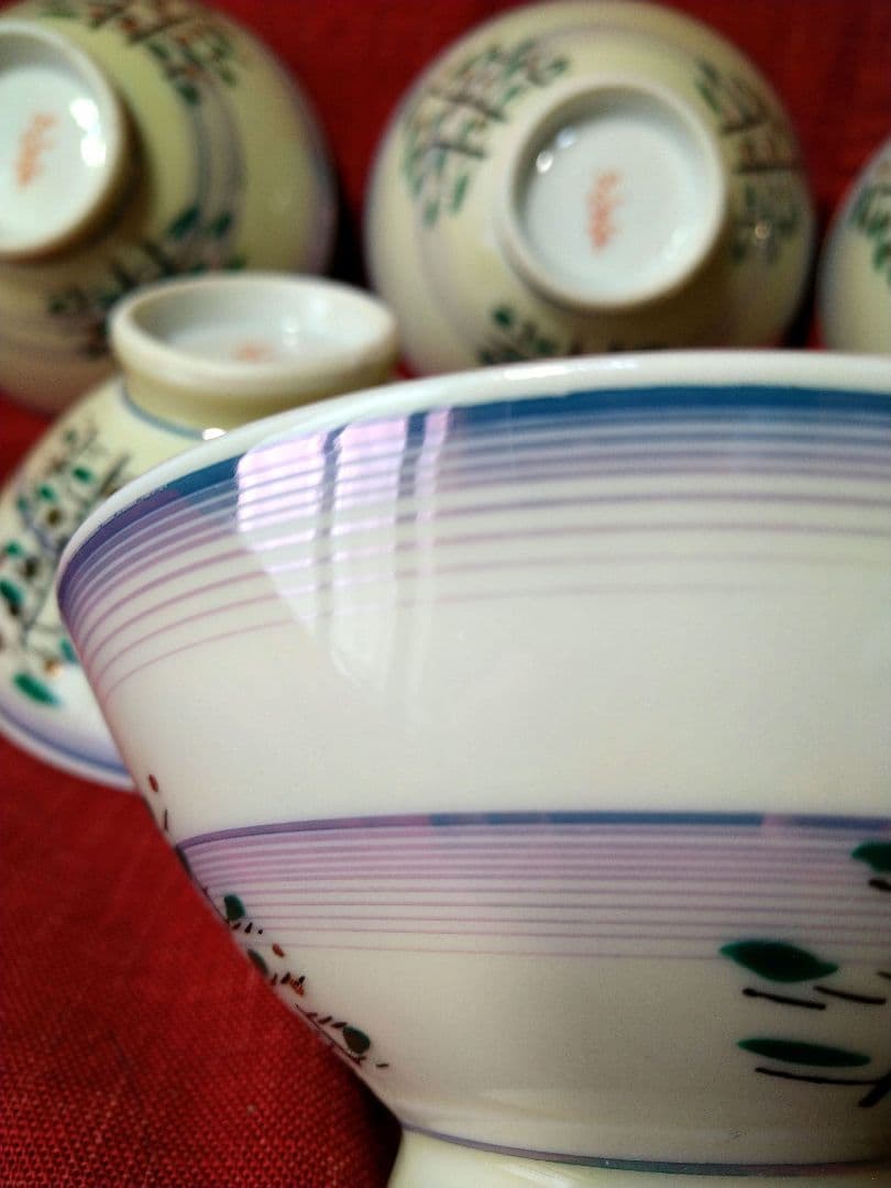 ♥希少な有田焼♥ヴィンテージ【高級感漂う光峯作・金彩紫刷毛柄お茶碗】7皿