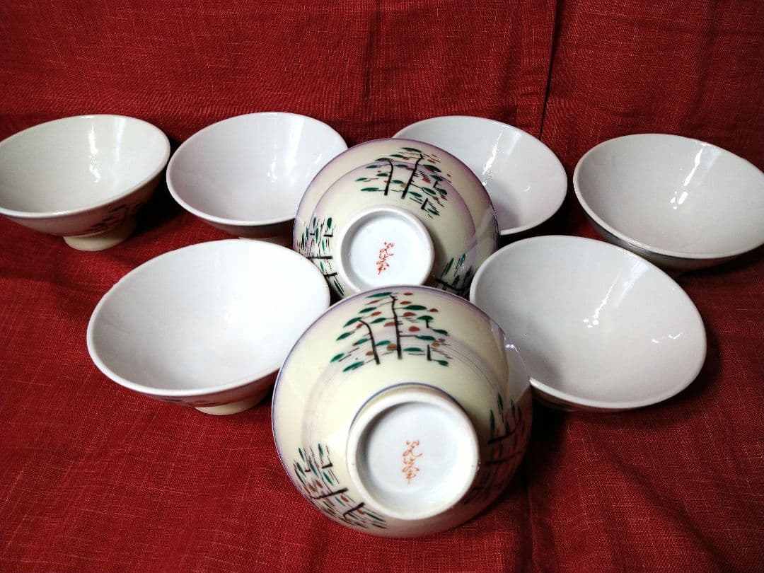 ♥希少な有田焼♥ヴィンテージ【高級感漂う光峯作・金彩紫刷毛柄お茶碗】7皿